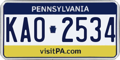 PA license plate KAO2534