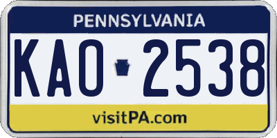 PA license plate KAO2538