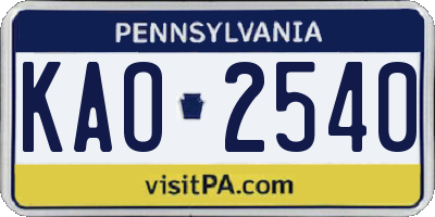 PA license plate KAO2540