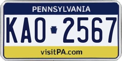 PA license plate KAO2567