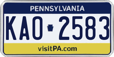 PA license plate KAO2583