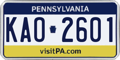 PA license plate KAO2601