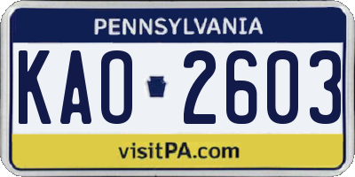 PA license plate KAO2603