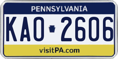PA license plate KAO2606