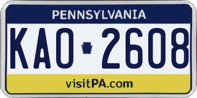 PA license plate KAO2608