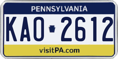 PA license plate KAO2612