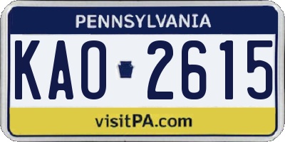 PA license plate KAO2615
