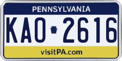PA license plate KAO2616