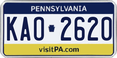 PA license plate KAO2620