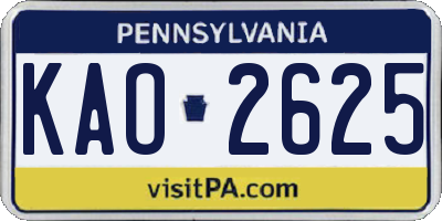 PA license plate KAO2625