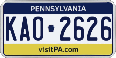 PA license plate KAO2626