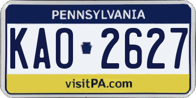 PA license plate KAO2627