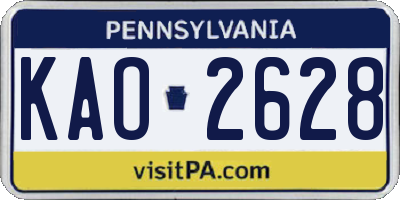 PA license plate KAO2628