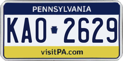 PA license plate KAO2629