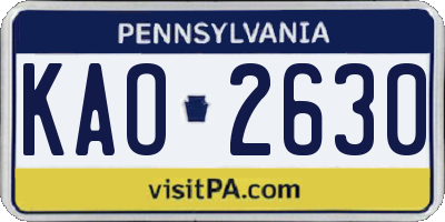 PA license plate KAO2630
