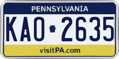 PA license plate KAO2635