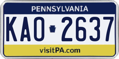 PA license plate KAO2637