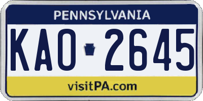 PA license plate KAO2645