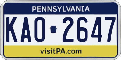 PA license plate KAO2647
