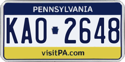PA license plate KAO2648