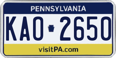 PA license plate KAO2650