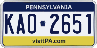 PA license plate KAO2651