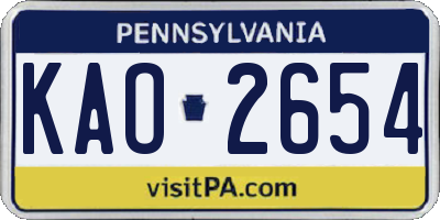 PA license plate KAO2654