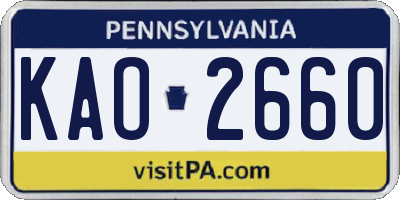 PA license plate KAO2660