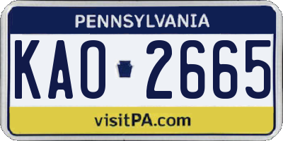 PA license plate KAO2665