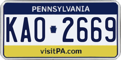 PA license plate KAO2669