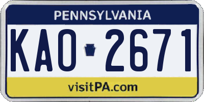 PA license plate KAO2671