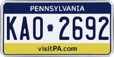 PA license plate KAO2692