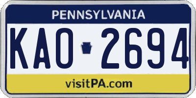 PA license plate KAO2694