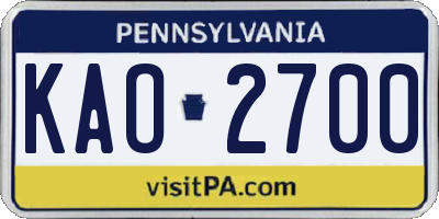 PA license plate KAO2700