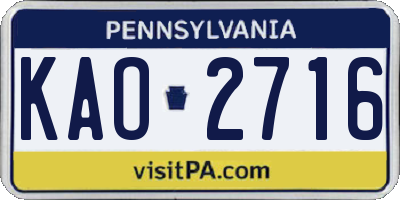 PA license plate KAO2716