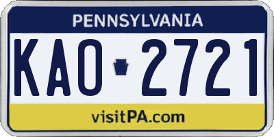 PA license plate KAO2721