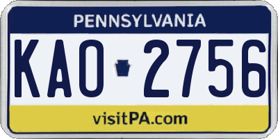 PA license plate KAO2756