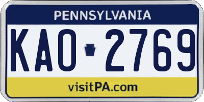 PA license plate KAO2769