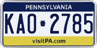 PA license plate KAO2785