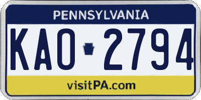 PA license plate KAO2794