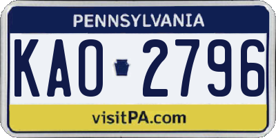 PA license plate KAO2796