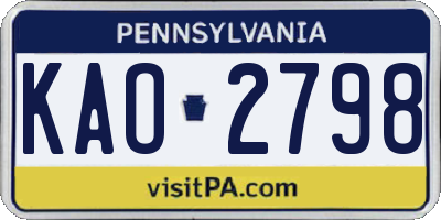PA license plate KAO2798