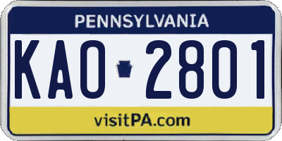 PA license plate KAO2801