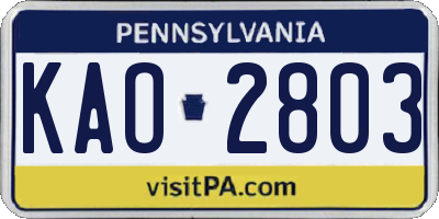 PA license plate KAO2803