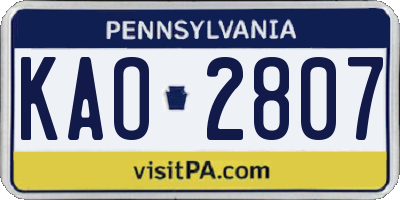 PA license plate KAO2807