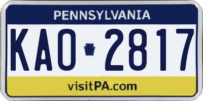 PA license plate KAO2817