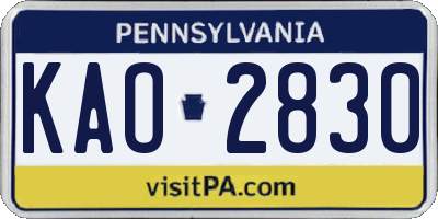 PA license plate KAO2830