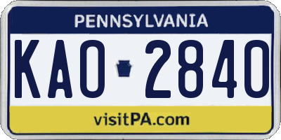 PA license plate KAO2840