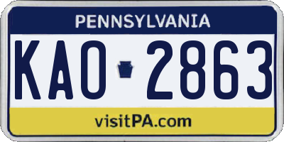 PA license plate KAO2863