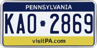 PA license plate KAO2869
